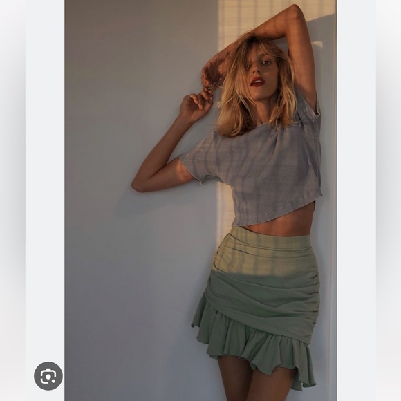 Zara drapped mini skirt Asymmetric hem Ruffles Ruched sea green mint size S NWT - Picture 7 of 15